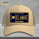 I Love Delaware Novelty License Plate Hat Mesh / Khaki