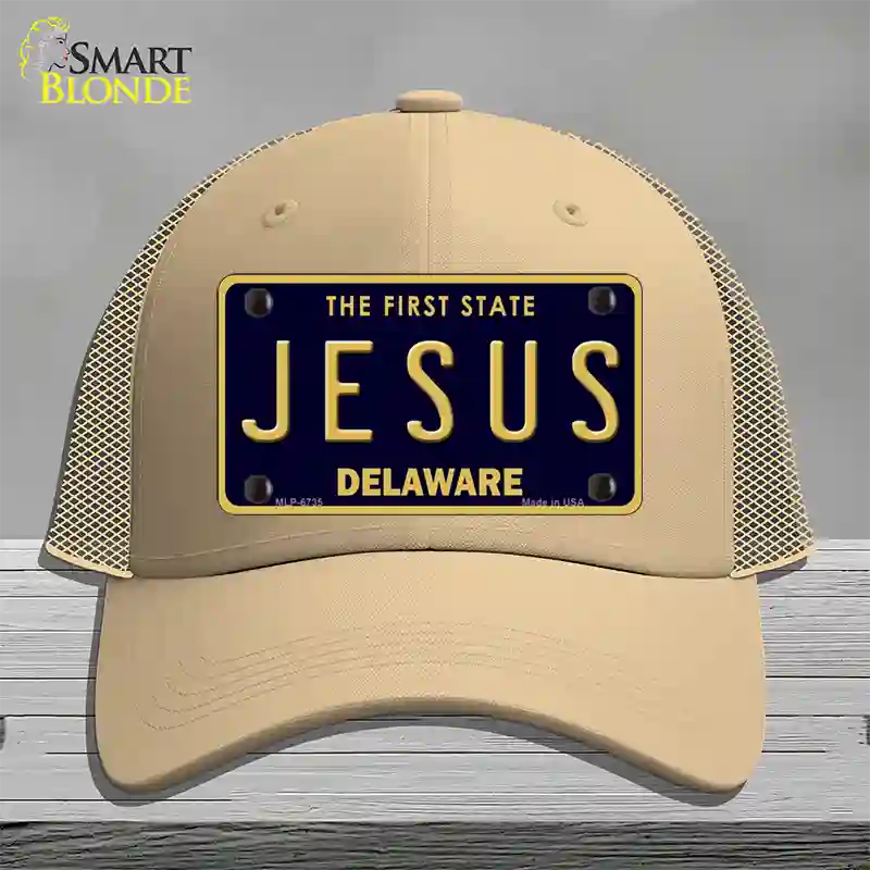 Jesus Delaware Novelty License Plate Hat Mesh / Khaki