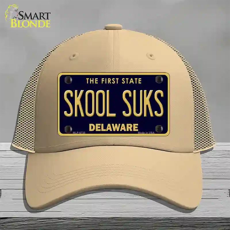 Skool Suks Delaware Novelty License Plate Hat Mesh / Khaki