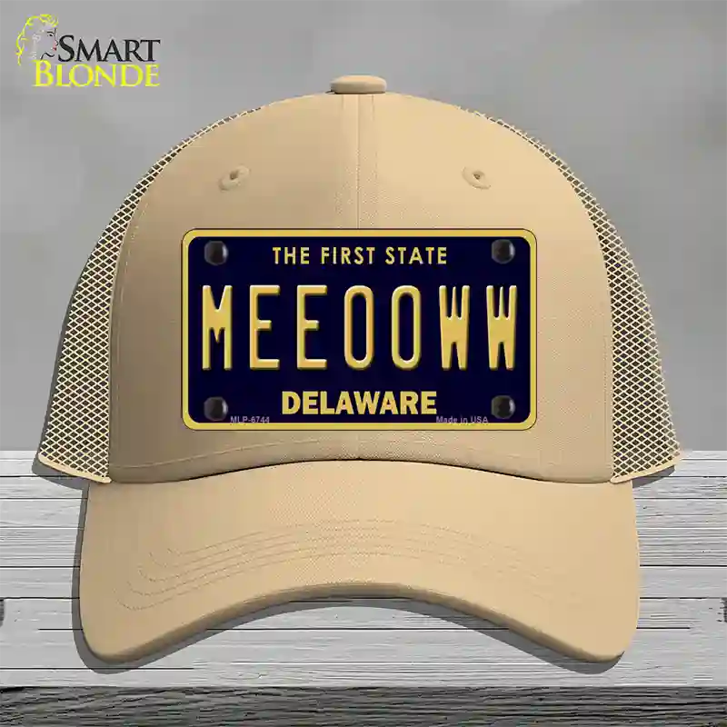 Meeooww Delaware Novelty License Plate Hat Mesh / Khaki