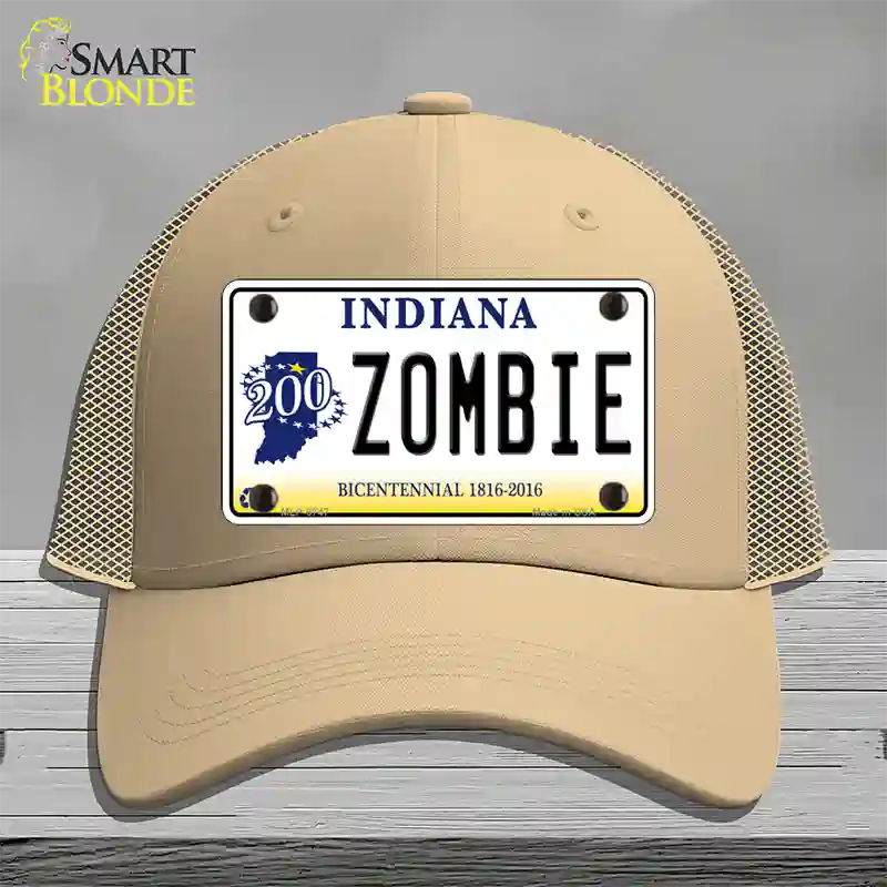 Zombie Indiana Novelty License Plate Hat Mesh / Khaki