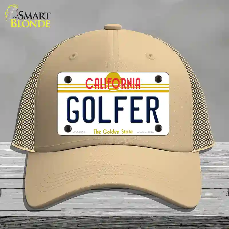 Golfer California Novelty License Plate Hat Mesh / Khaki