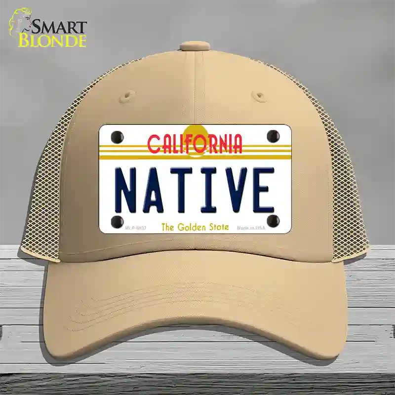 Native California Novelty License Plate Hat Mesh / Khaki