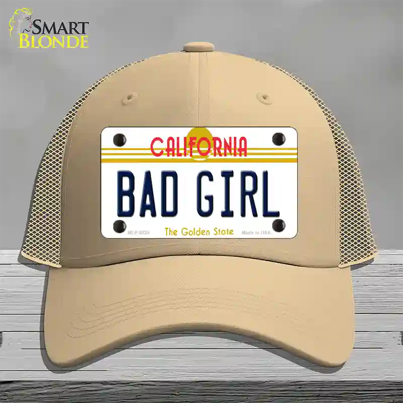 Bad Girl California Novelty License Plate Hat Mesh / Khaki