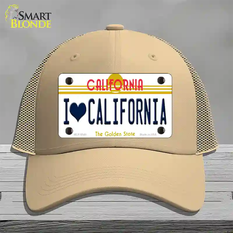 I Love California Novelty License Plate Hat Mesh / Khaki