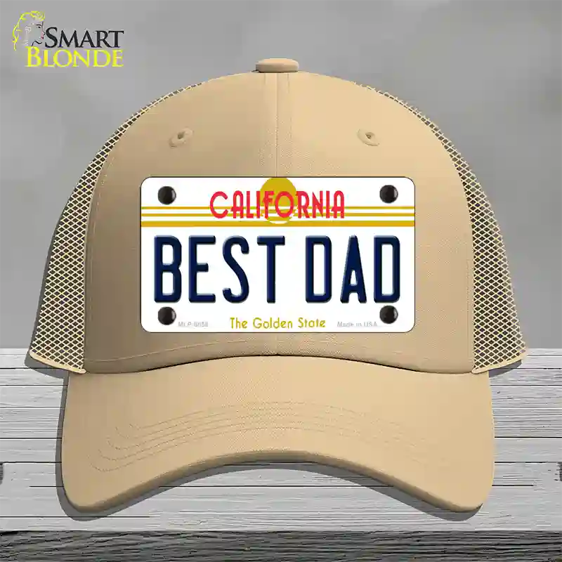 Best Dad California Novelty License Plate Hat Mesh / Khaki