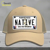 Native Puerto Rico Novelty License Plate Hat Mesh / Khaki