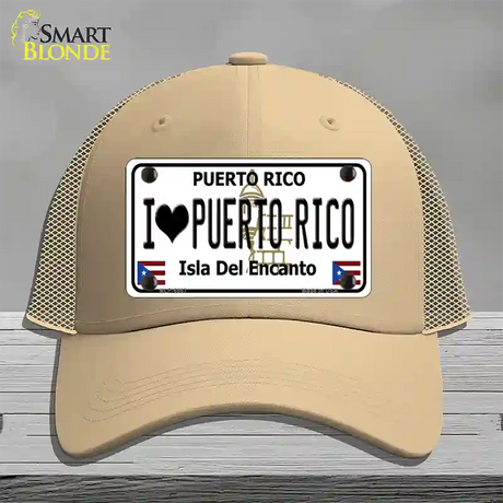 I Heart Puerto Rico Novelty License Plate Hat Mesh / Khaki