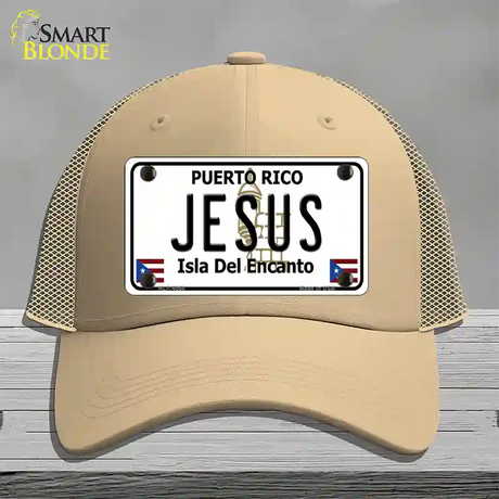 Jesus Puerto Rico Novelty License Plate Hat Mesh / Khaki