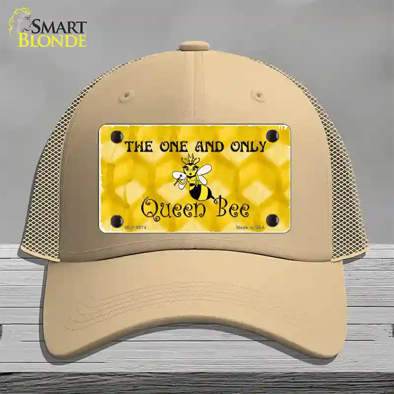 Queen Bee Honey Comb Novelty License Plate Hat Mesh / Khaki