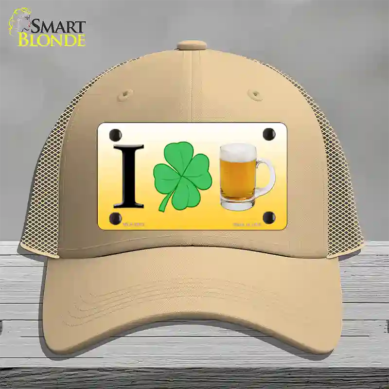 I Shamrock Beer Novelty License Plate Hat Mesh / Khaki