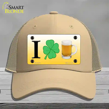 I Shamrock Beer Novelty License Plate Hat Mesh / Khaki