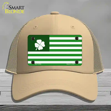 Green Shamrock Flag Novelty License Plate Hat Mesh / Khaki