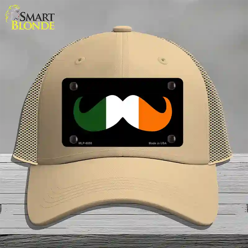 Irish Mustache Novelty License Plate Hat Mesh / Khaki