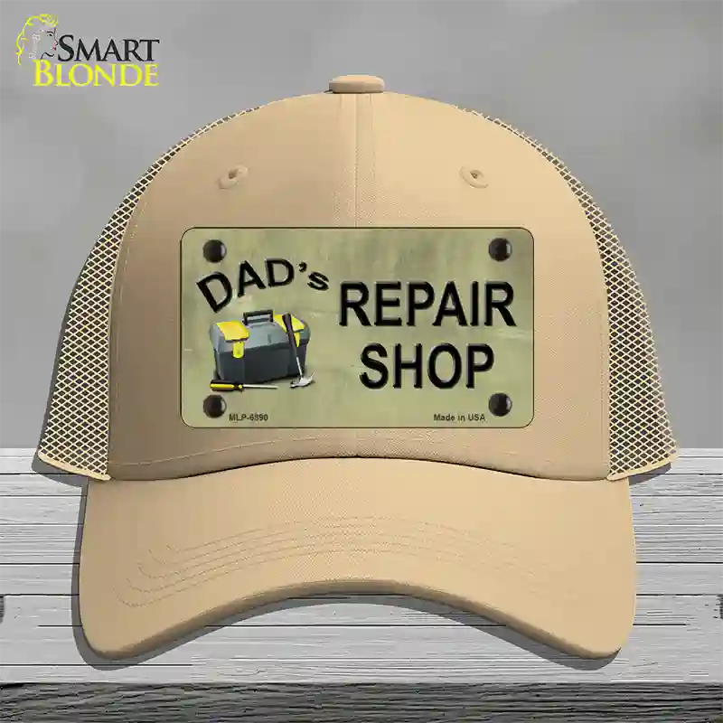 Dads Repair Shop Novelty License Plate Hat Mesh / Khaki