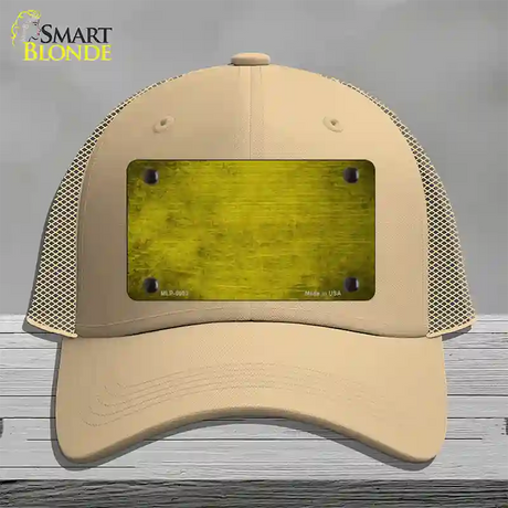 Yellow Oil Rubbed Solid Novelty License Plate Hat Mesh / Khaki