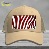 Red White Zebra Oil Rubbed Novelty License Plate Hat Mesh / Khaki