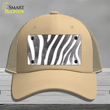 Black White Zebra Oil Rubbed Novelty License Plate Hat Mesh / Khaki