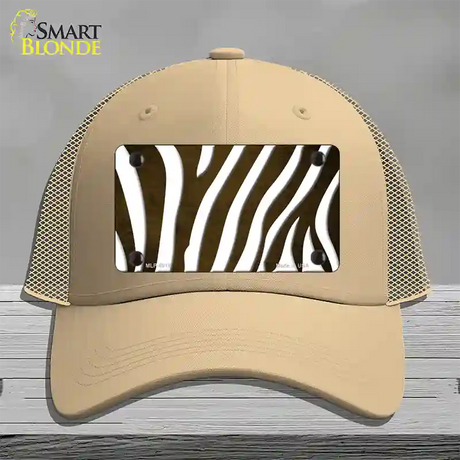 Brown White Zebra Oil Rubbed Novelty License Plate Hat Mesh / Khaki