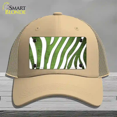 Lime Green White Zebra Oil Rubbed Novelty License Plate Hat Mesh / Khaki