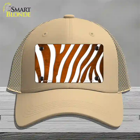 Orange White Zebra Oil Rubbed Novelty License Plate Hat Mesh / Khaki