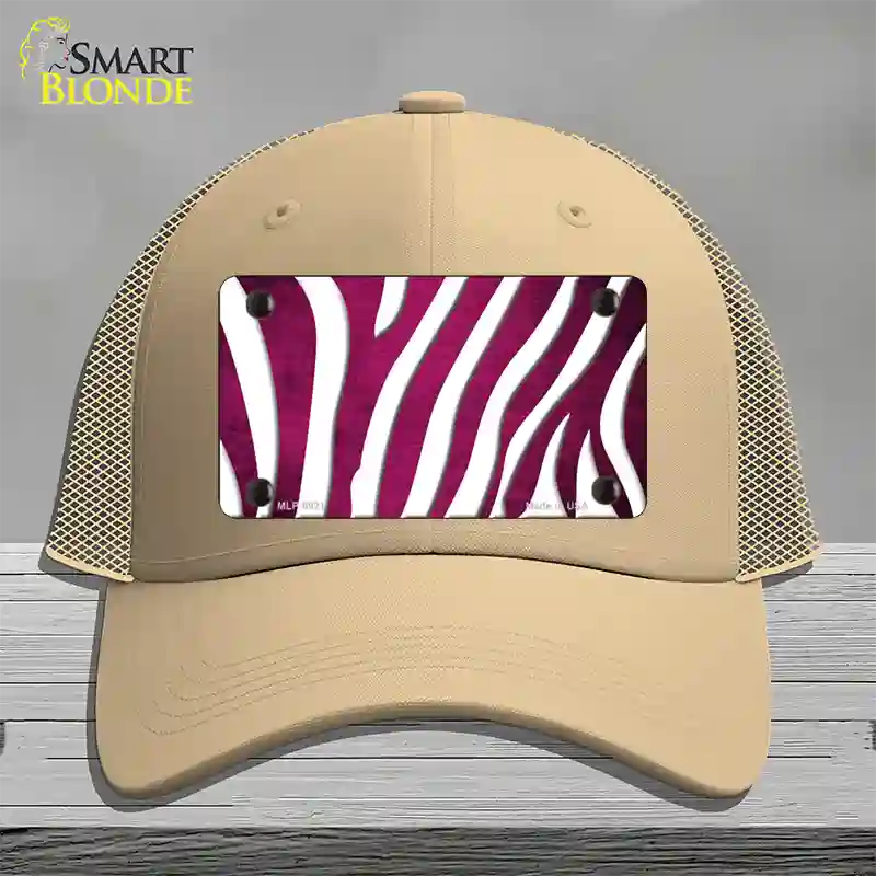 Pink White Zebra Oil Rubbed Novelty License Plate Hat Mesh / Khaki