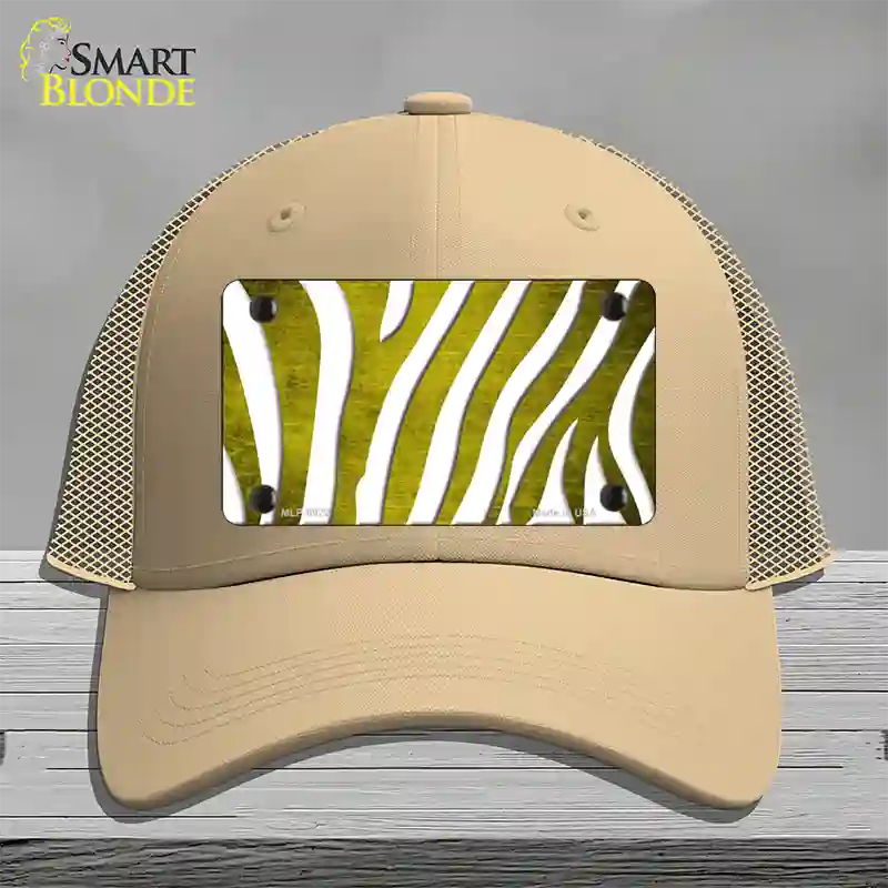 Yellow White Zebra Oil Rubbed Novelty License Plate Hat Mesh / Khaki