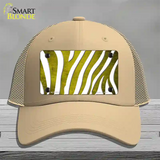 Yellow White Zebra Oil Rubbed Novelty License Plate Hat Mesh / Khaki