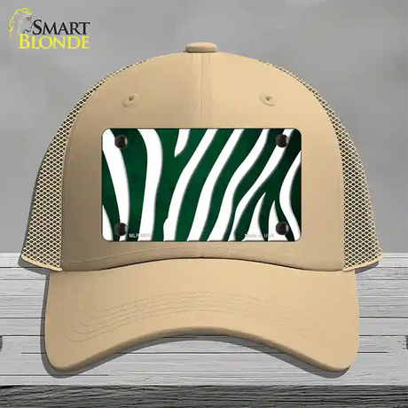 Green White Zebra Oil Rubbed Novelty License Plate Hat Mesh / Khaki