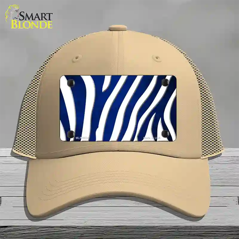 Blue White Zebra Oil Rubbed Novelty License Plate Hat Mesh / Khaki