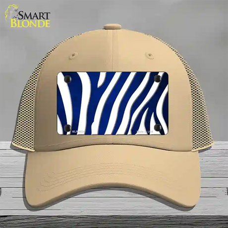 Blue White Zebra Oil Rubbed Novelty License Plate Hat Mesh / Khaki