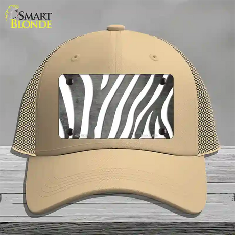 Gray White Zebra Oil Rubbed Novelty License Plate Hat Mesh / Khaki