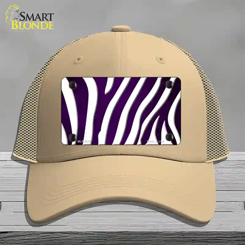 Purple White Zebra Oil Rubbed Novelty License Plate Hat Mesh / Khaki