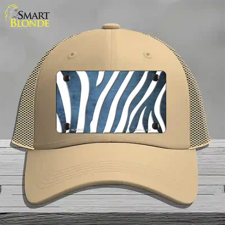 Light Blue White Zebra Oil Rubbed Novelty License Plate Hat Mesh / Khaki