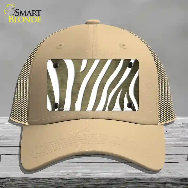 Gold White Zebra Oil Rubbed Novelty License Plate Hat Mesh / Khaki