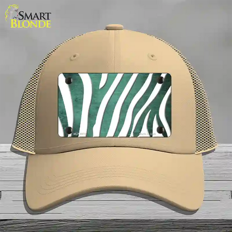 Mint White Zebra Oil Rubbed Novelty License Plate Hat Mesh / Khaki