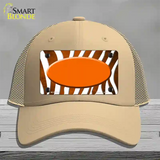 Orange White Zebra Oval Oil Rubbed Novelty License Plate Hat Mesh / Khaki