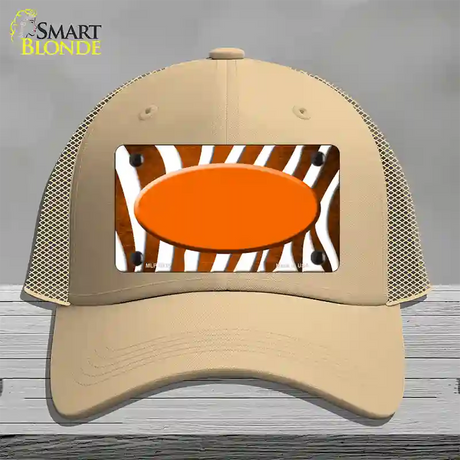 Orange White Zebra Oval Oil Rubbed Novelty License Plate Hat Mesh / Khaki