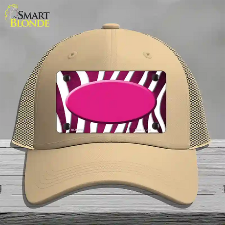 Pink White Zebra Oval Oil Rubbed Novelty License Plate Hat Mesh / Khaki