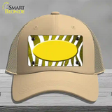 Yellow White Zebra Oval Oil Rubbed Novelty License Plate Hat Mesh / Khaki