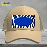 Blue White Zebra Oval Oil Rubbed Novelty License Plate Hat Mesh / Khaki