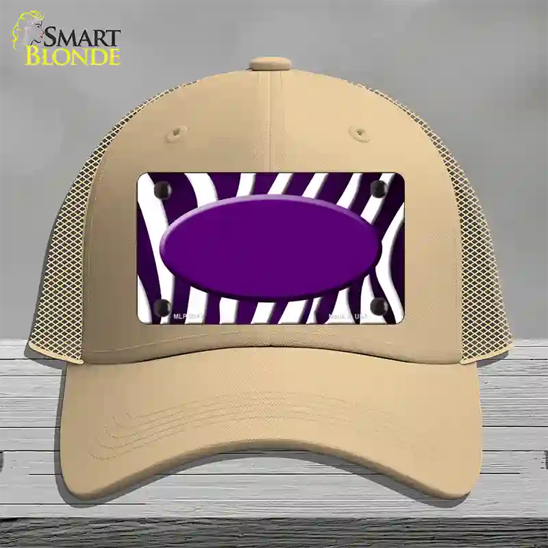 Purple White Zebra Oval Oil Rubbed Novelty License Plate Hat Mesh / Khaki