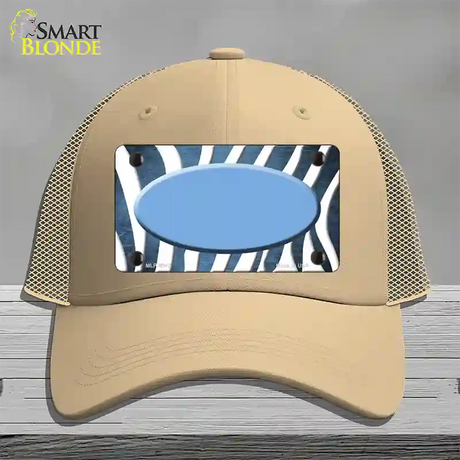 Light Blue White Zebra Oval Oil Rubbed Novelty License Plate Hat Mesh / Khaki