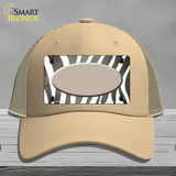 Tan White Zebra Oval Oil Rubbed Novelty License Plate Hat Mesh / Khaki