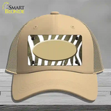 Gold White Zebra Oval Oil Rubbed Novelty License Plate Hat Mesh / Khaki