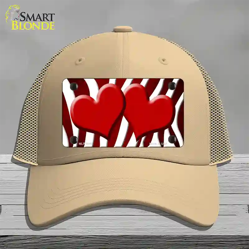 Red White Zebra Hearts Oil Rubbed Novelty License Plate Hat Mesh / Khaki