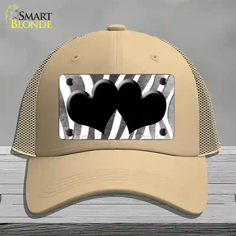 Black White Zebra Hearts Oil Rubbed Novelty License Plate Hat Mesh / Khaki