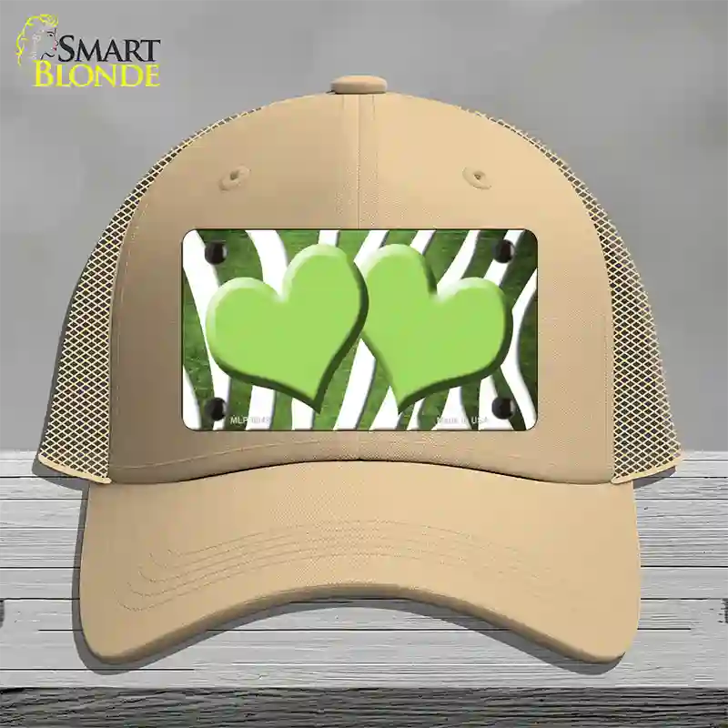 Lime Green White Zebra Hearts Oil Rubbed Novelty License Plate Hat Mesh / Khaki