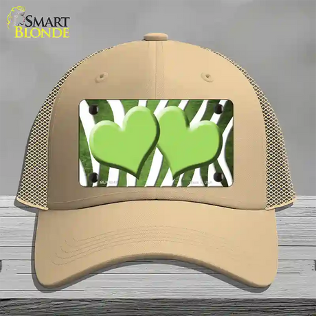 Lime Green White Zebra Hearts Oil Rubbed Novelty License Plate Hat Mesh / Khaki