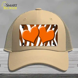 Orange White Zebra Hearts Oil Rubbed Novelty License Plate Hat Mesh / Khaki